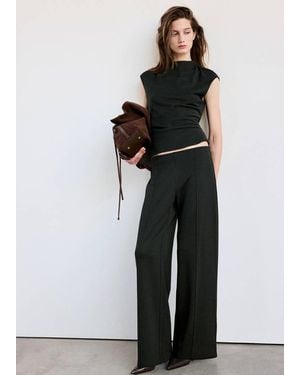 Mango Pantalon Droit À Carreaux Vert - Noir