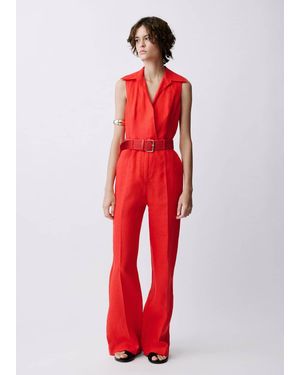 Mango Linen Shirt Jumpsuit With Belt - Red