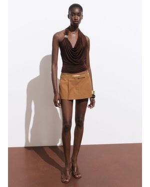 Mango Mini Jupe Short À Plis Plats Marron Moyen