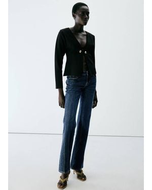 Mango Knitted Jacket With Jewel Buttons - Black