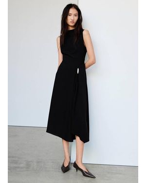 Mango Metallic Ruched Midi Dress - Black