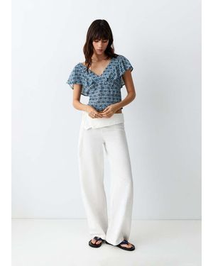 MANGO TEEN Printed Ruffle Top - White