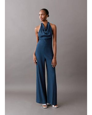 MANGO TEEN Open Back Halter Jumpsuit - Blue