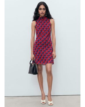 Mango Printed Dress With Bow Detail - Red