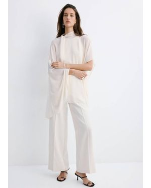 Mango Asymmetric High-Neck Cape - White
