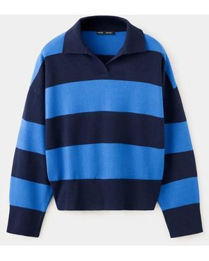 Mango Striped Polo-Neck Jumper - Blue