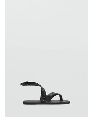 MANGO TEEN Studded Leather Sandals - Black