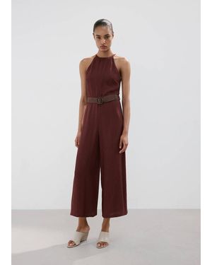 Mango Halter-Neck Jumpsuit With Belt - Purple