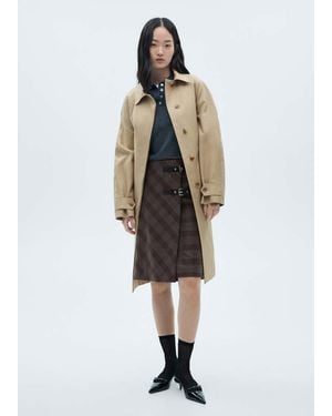Mango Check Skirt With Double Belt - White