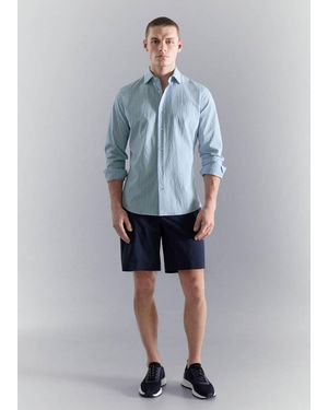 Mango Creased-Effect Pinstripe Shirt - Blue