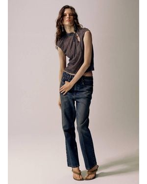 Mango Top Pizzo Fiocco Grigio - Multicolore
