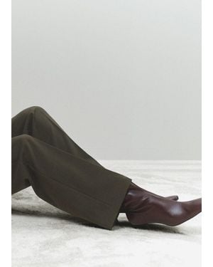 Mango Squared Toe Leather Ankle Boots - Brown