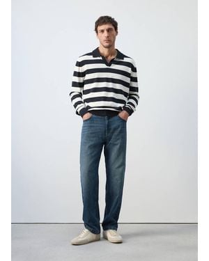 Mango Fine Knit Polo Jumper 100% Cotton - Blue
