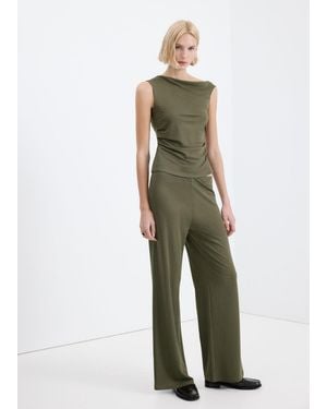 Mango Asymmetrical Top With Draped Neckline - Green