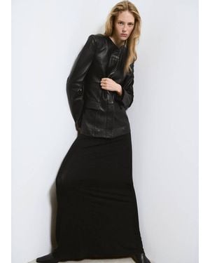 Mango Leather Round-Neck Blazer - Black