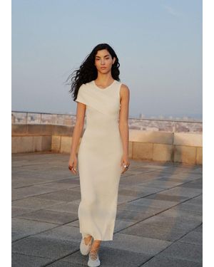 Mango Knitted Dress With Asymmetrical Sleeves - Grey