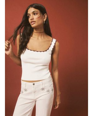 MANGO TEEN Knitted Top With Contrasting Piping - Brown