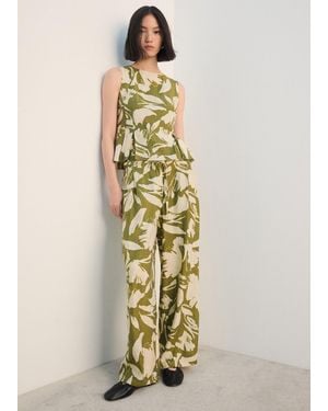 Mango Floral Print Straight Trousers - Metallic