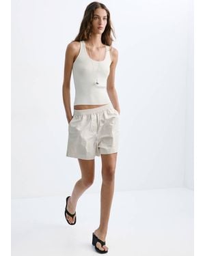 Mango Ribbed Top With Lace Detail - White