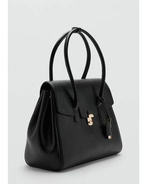 Mango Medium City Handbag With Flap - Black