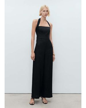 Mango Linen Halter Jumpsuit - Blue