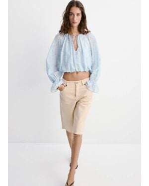 Mango Floral Print Crop Top - Blue