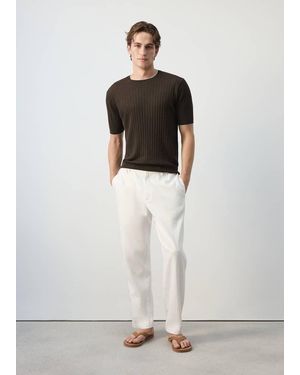 Mango Linen-Lyocell Rib T-Shirt - White