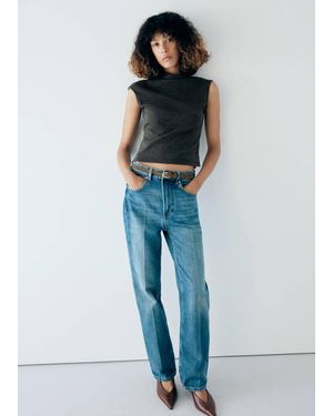 Mango High-Neck Ruched T-Shirt - Blue