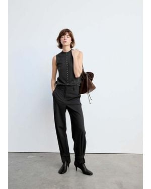 Mango Fine-Knit Waistcoat With Buttons Charcoal - White