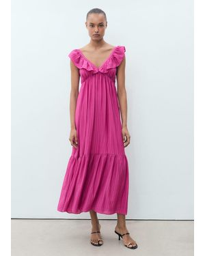 Mango Long Dress With Ruffle Neckline - Pink