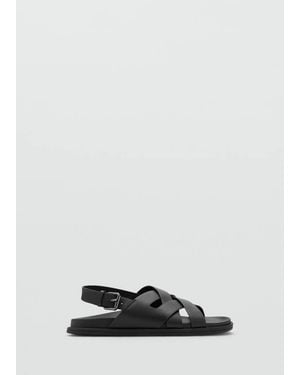 Mango Cross-Strap Leather Sandals - Black