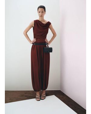 Mango Asymmetrical Gathered T-Shirt - Brown