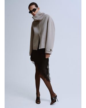 Mango Satin Asymmetric Short Skirt With Lace - Grey