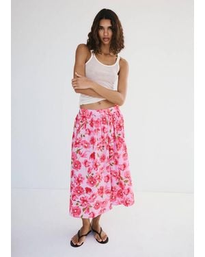 Mango Gonna Midi 100% Cotone Rosa