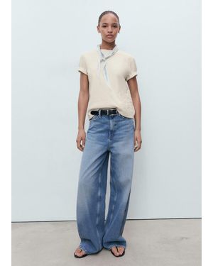 Mango Floral-Embroidered Cotton T-Shirt - Blue