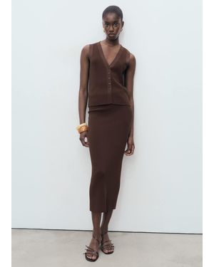 Mango Fine Knit Midi Skirt - Brown