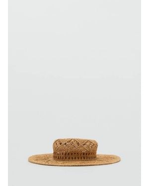 Mango Natural Fiber Hat With Openwork Details Ecru - Multicolor