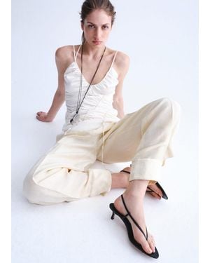 Mango Heeled Leather Sandals With Straps - White