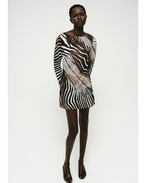 Mango Zebra Dress With Flared Sleeves - Black