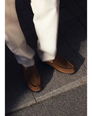 Mango Suede Leather Moccasin With Ruched Detail - Brown