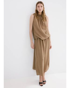 Mango Draped Neck Satin Top - Natural