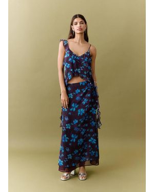 MANGO TEEN Ruffled Flowy Top - Blue