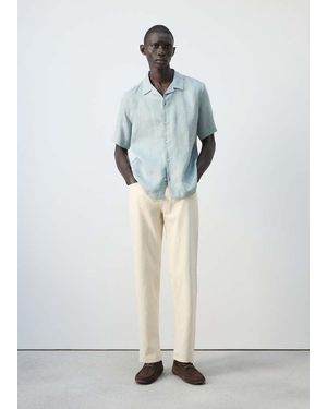 Mango 100% Linen Bowling-Collar Shirt - White