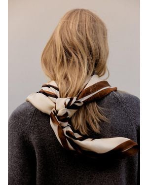 Mango Geometric Stripe-Print Scarf - Brown