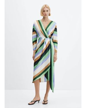 Mango Striped Satin Dress - Green