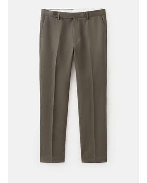 Mango Slim-Fit Lyocell Linen Trousers - Green