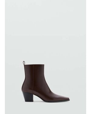 Mango Lederstiefelette Mit Blockabsatz - Weiß
