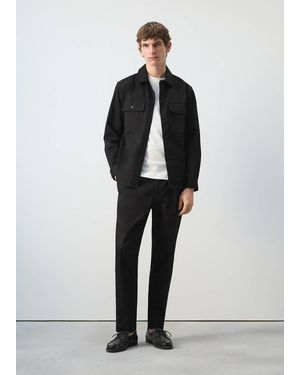 Mango 100% Cotton Overshirt With Pockets - Black