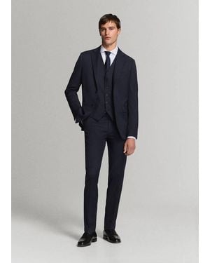 Mango Turin Suit Gilet 100% Wool - Blue