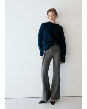 Mango Herringbone Wool Suit Trousers - Blue
